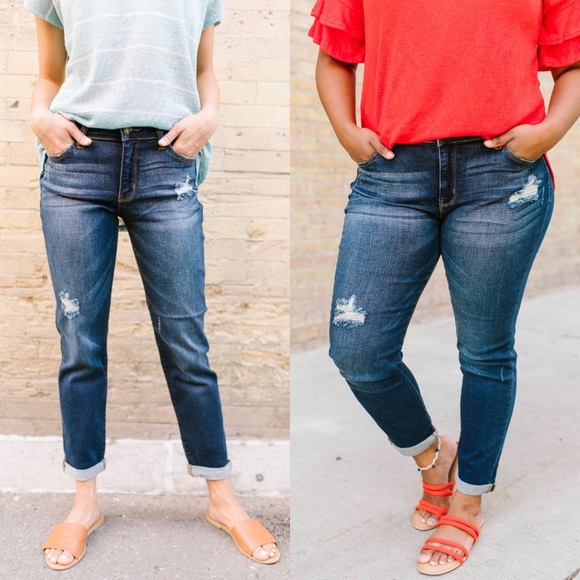 Judy Blue Denim - Judy Blue Dark And Distressed Girlfriend Jeans